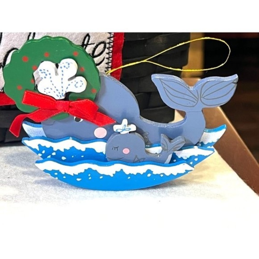 Vintage  Blue Whale Christmas Tree Ornament by Kurt S. Adler 80s Wooden Ornament